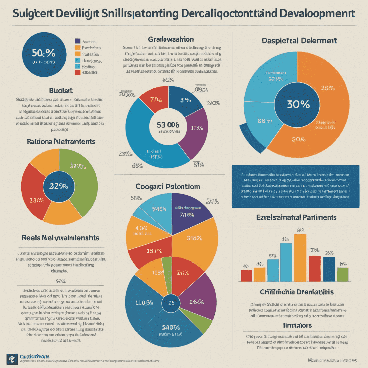 Chart displaying various skills development initiatives, including percentages of budget allocation and number of participants in different programs